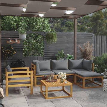 vidaXL 6-delige Loungeset met kussens massief acaciahout, Tuin en Terras, Verzenden, Nieuw, Loungeset