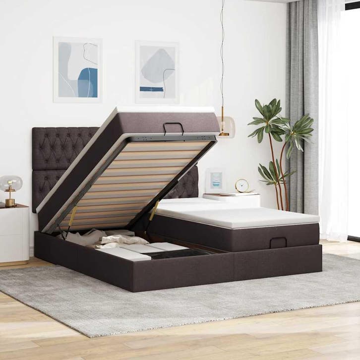 vidaXL Ottoman bed met matrassen 180x200cm stof donkerbruin, Maison & Meubles, Chambre à coucher | Lits, Envoi
