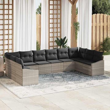 vidaXL Tuinbank Set 10 st Lichtgrijs poly rattan, Verzenden, Nieuw