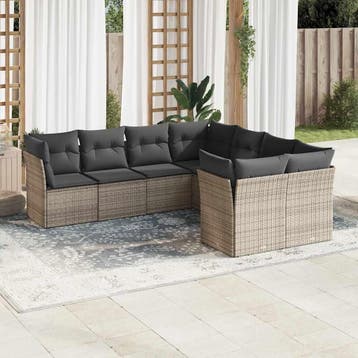 vidaXL 8-delige Loungeset met kussens poly rattan grijs, Verzenden, Nieuw, Loungeset