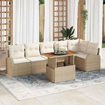 vidaXL Tuinbank Set 7 st Beige Poly rattan, Verzenden, Nieuw