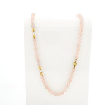 Rozenkwarts kralenketting met gouden sierslot, Handtassen en Accessoires, Kettingen, Gebruikt, Ophalen of Verzenden, Roze, Met edelsteen