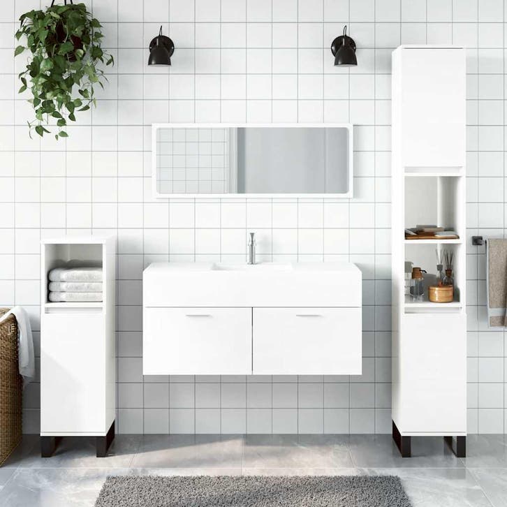 vidaXL Badkamerkast met spiegel bewerkt hout hoogglans wit, Huis en Inrichting, Badkamer | Badkamermeubels, Nieuw, Verzenden