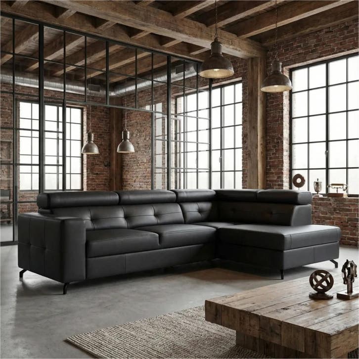 Leren hoekbank Nova - 2.5-zits arm links + Longchair arm, Antiek en Kunst, Antiek | Meubels | Stoelen en Sofa's, Ophalen of Verzenden