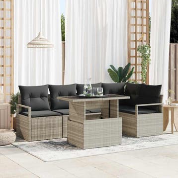 vidaXL Tuinbank Set 6 st 5-Aantal zitplaatsen Lichtgrijs, Verzenden, Nieuw