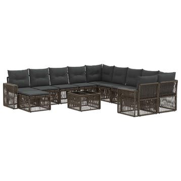vidaXL Tuinbank Set 12 pcs Grijs en Donkergrijs poly rattan, Verzenden