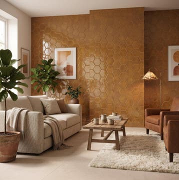 Wandtegel Pamesa Grace Gold Bruin Goud Hexagon Glans 13x15, Nieuw, Minder dan 20 cm, 10 m² of meer, Wandtegels