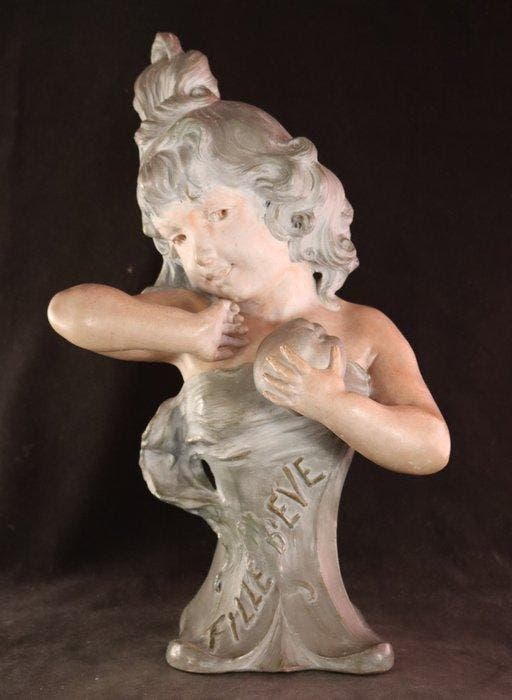 Art Nouveau sculptuur Fille d’Ève - Alfred Jean Foretay, Antiquités & Art, Art | Objets design