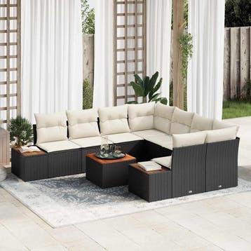 vidaXL Tuinbank Set met kussen 9 pcs Zwart Poly rattan, Verzenden, Nieuw