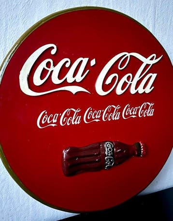 No reserve-Groot massief houten Coca’ Cola reclamebord met, Antiek en Kunst