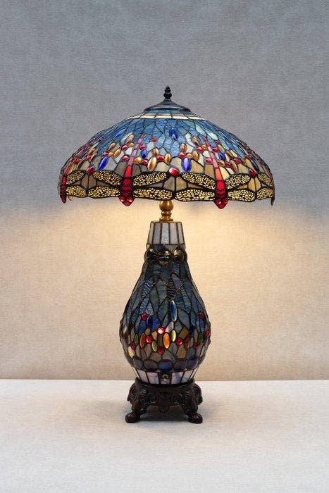 Lamp - Tiffany style - dragonfly - Messing, Glas, Antiquités & Art, Art | Objets design