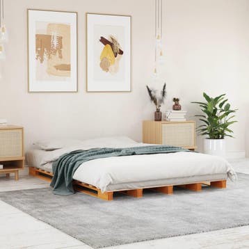 vidaXL Palletbed massief grenenhout wasbruin 140x200 cm, Verzenden, Nieuw