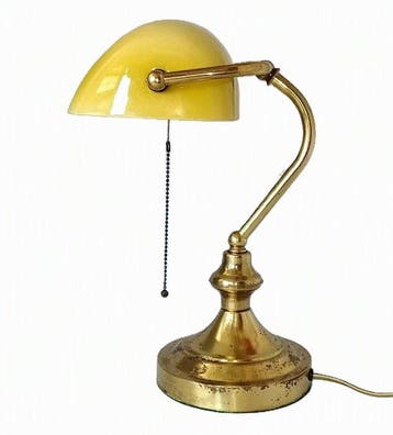 1940s oude notarislamp - Bankierslamp - Messing, Geel