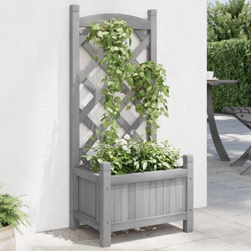 vidaXL Plantenbak met latwerk massief vurenhout grijs, Verzenden, Nieuw