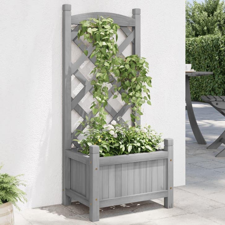 vidaXL Plantenbak met latwerk massief vurenhout grijs, Jardin & Terrasse, Pots de fleurs, Envoi