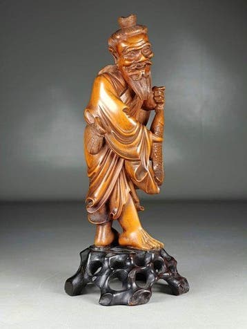 Art Asiatique / Chine] Statuette en bois de buis finement