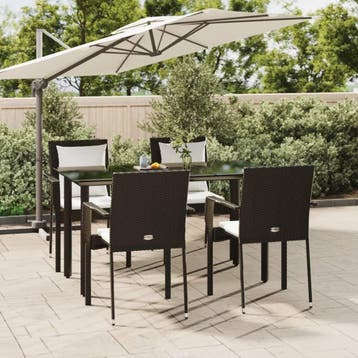 vidaXL 5-delige Tuinset met kussens poly rattan zwart, Verzenden, Nieuw, Tuinset