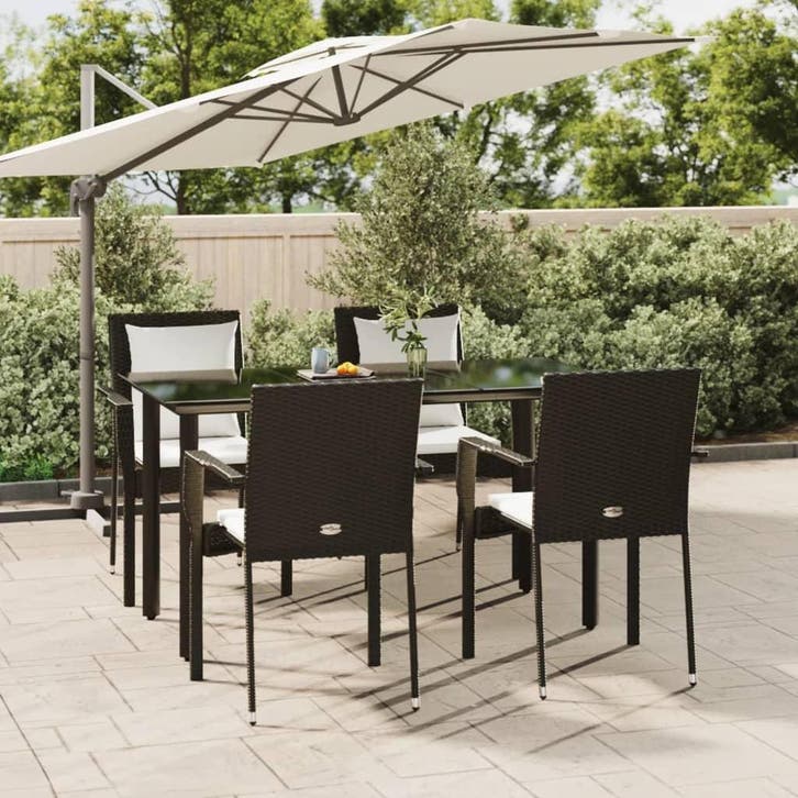 vidaXL 5-delige Tuinset met kussens poly rattan zwart, Jardin & Terrasse, Ensembles de jardin, Envoi