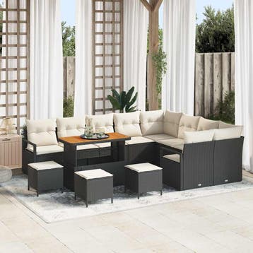 vidaXL Tuinbank Set 13 st Zwart poly rattan, Verzenden, Nieuw