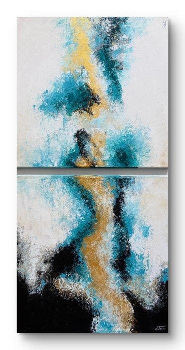 Cristina Talea - GOLDEN RIVER 2 panels, Antiek en Kunst, Kunst | Schilderijen | Modern