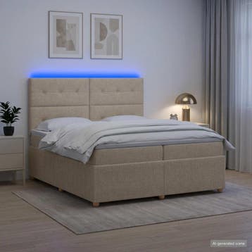 vidaXL LED Boxspringbed met Matras Crèmekleurig 200 x 200 cm, Verzenden, Nieuw