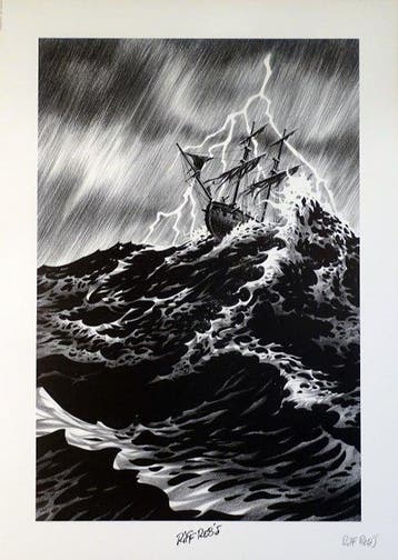 Riff Rebs - 1 Offset Print - La mer, le bateau et léclair, Nieuw