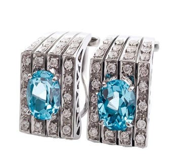 Oorbellen - 18 karaat Witgoud Aquamarijn - Diamant, Nieuw