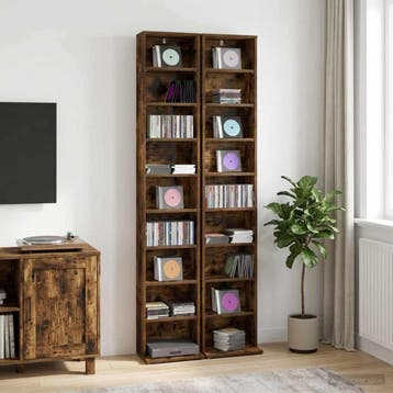 vidaXL CD Kast 2 st Gerookt eiken 33 x 23,5 x 175 cm Bewerkt, Huis en Inrichting, Woonaccessoires | Cd- en Dvd-rekken, Verzenden