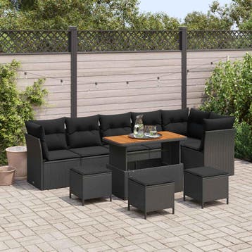 vidaXL Tuinbank Set 10 pcs Zwart Poly riet en gepoedercoat, Verzenden, Nieuw