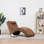 vidaXL Massage chaise longue met kussen kunstsuède bruin, Verzenden