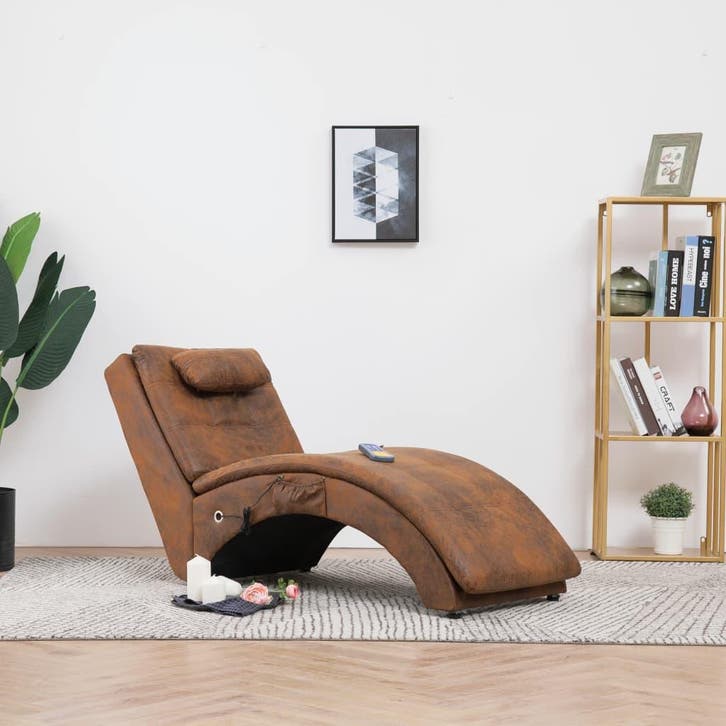 vidaXL Massage chaise longue met kussen kunstsuède bruin, Maison & Meubles, Canapés | Sofas & Chaises Longues, Envoi