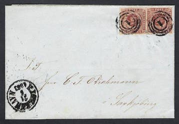 Denemarken 1851/54 - Wapen 4 van RBS Kopenhagen naar, Gestempeld