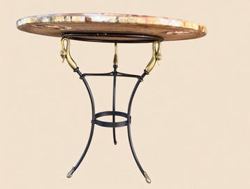 Table - Marbre, Laiton, Fer - Table vintage à plateau en