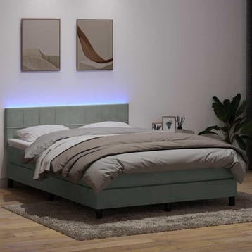 vidaXL Boxspring met matras en LED fluweel lichtgrijs, Verzenden, Nieuw