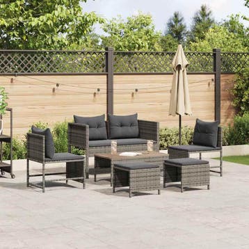 vidaXL Tuinbank Set 6 st Grijs en Donkergrijs poly rattan, Verzenden