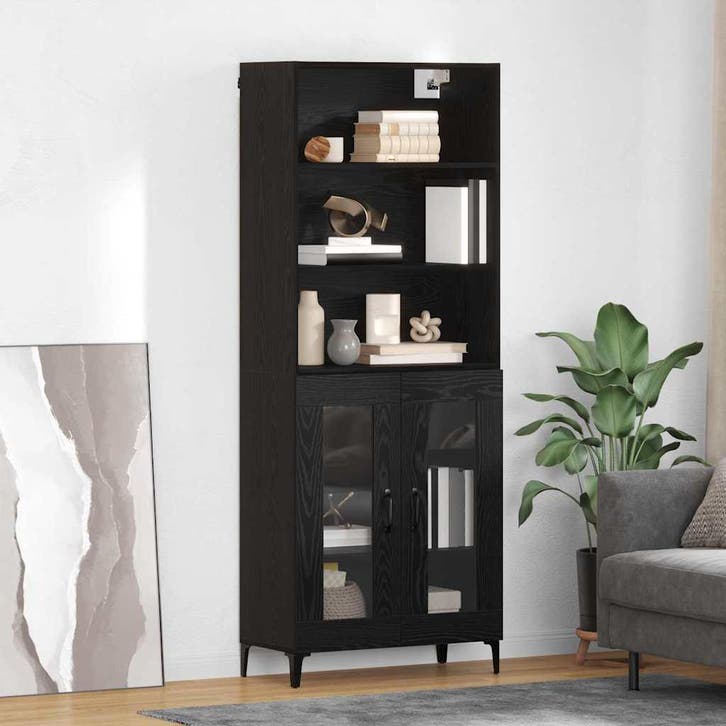 vidaXL Highboard met lade Zwart Eiken 69,5 x 34 x 180 cm, Huis en Inrichting, Kasten | Dressoirs, Nieuw, Verzenden