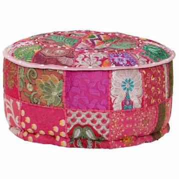 vidaXL Poef patchwork rond handgemaakt 40x20 cm katoen roze, Verzenden