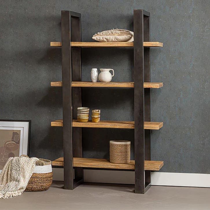 Boekenkast Mangohout Turi 160 cm, Huis en Inrichting, Kasten | Boekenkasten, Nieuw, Overige houtsoorten, Verzenden