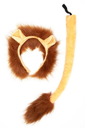 KIMU® Leeuw Haarband Oren Staart Diadeem Set Bruin Oortjes L, Ophalen of Verzenden