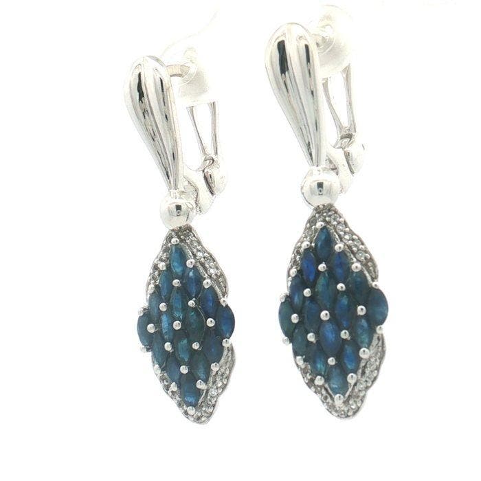 Zonder minimumprijs - Oorbellen Zilver - 2.94ct. tw. Saffier, Bijoux, Sacs & Beauté, Boucles d'oreilles