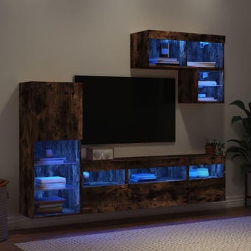 vidaXL 6-delige tv-wandmeubelset met LED bewerkt hout, Verzenden, Nieuw