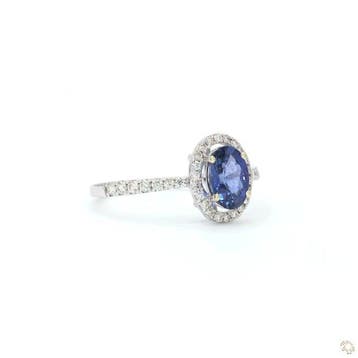 Bague - 14 carats Or blanc - 1.23ct. tw. Saphir - Diamant
