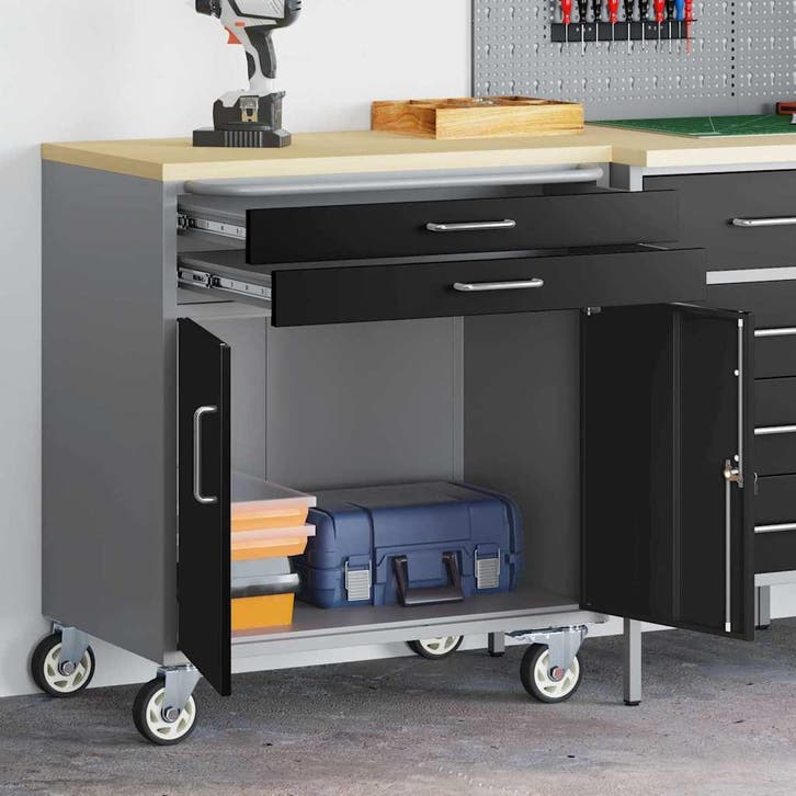 vidaXL Trolley Rolling Workbench Zwart en Grijs 75 x 45 x 85, Doe-het-zelf en Bouw, Gereedschapskisten, Nieuw, Verzenden