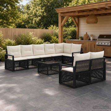 vidaXL Tuinbank Set 9 st Zwart poly rattan, Verzenden, Nieuw