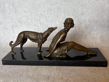 Beeld, Exclusief bronzen sculptuur (29 cm) van vrouw met