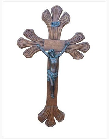 Figuur - Antiek handgesneden houten kruis - 70 cm - Hout,