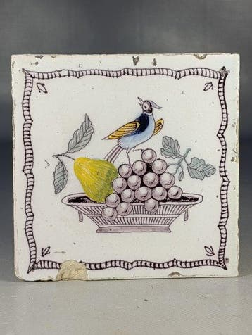 Tegel - Fruitcoupe en vogel - 18e – 19e eeuw