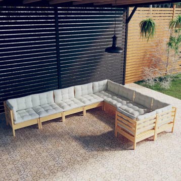 vidaXL 9-delige Loungeset met crèmekleurige kussens, Verzenden, Loungeset