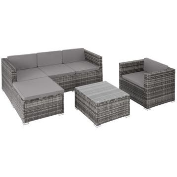 tectake Wicker lounge Lignano met fauteuil - grijs, Tuin en Terras, Verzenden, Nieuw