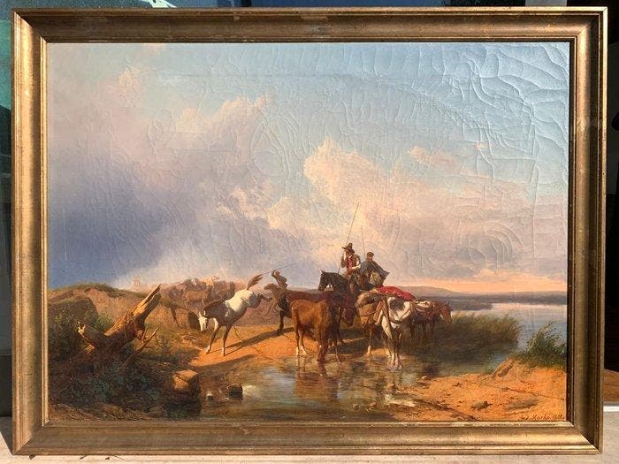 Andrea Marko (1824-1895) - Paesaggio con butteri a cavallo, Antiquités & Art, Art | Peinture | Classique